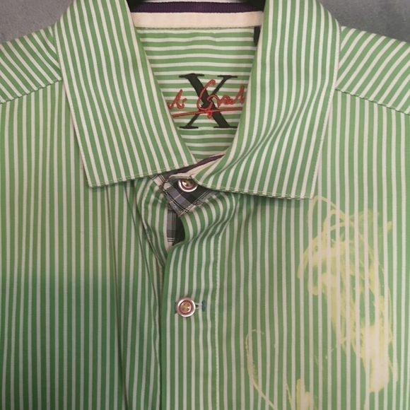 Vintage Robert Graham 90s Green Striped Oversized Long Sleeve Button Down Shirt - Picture 3 of 9
